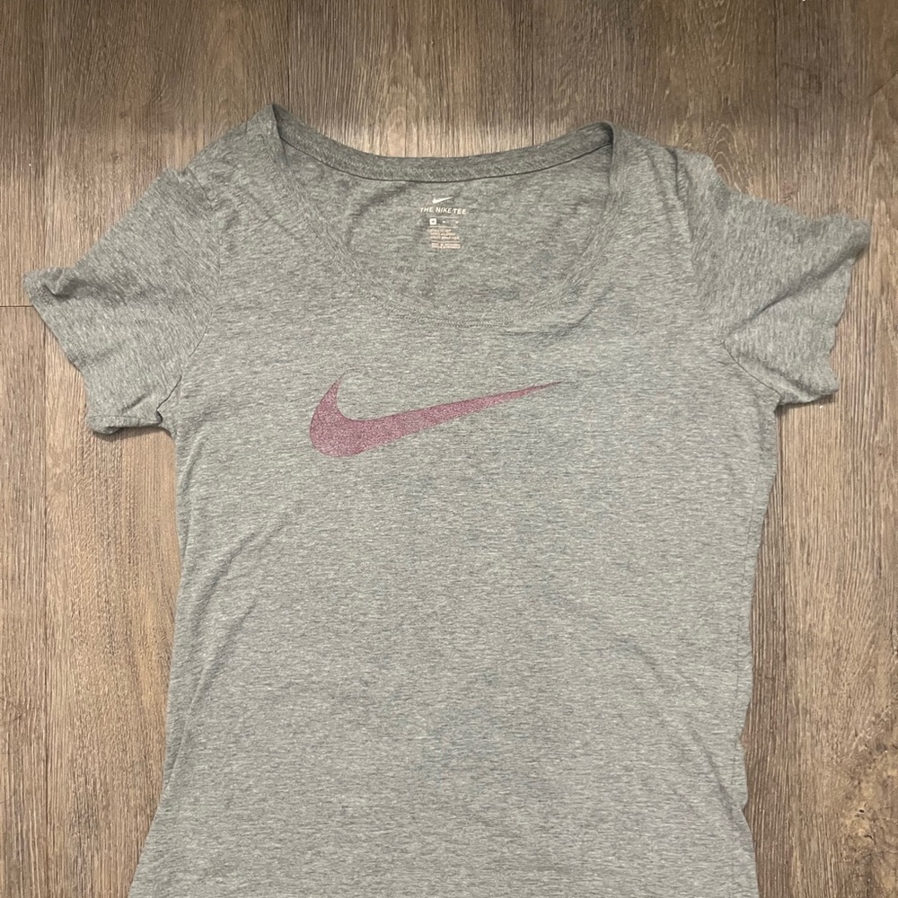 Nike Athletic Gray Tee with Pink Logo